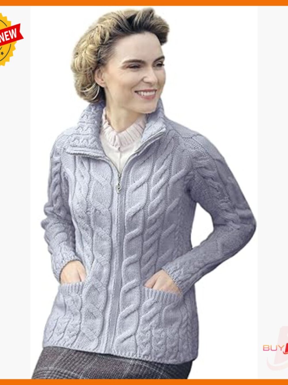 Merino Wool Zip Cardigan With Cables And Pockets
